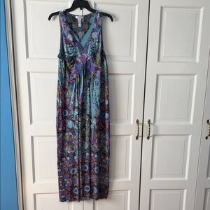 Style & Co. Teal & Purple Printed V-Neck Maxi Dress